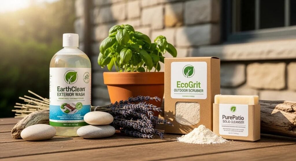 Biodegradable, eco‑friendly cleaning products used for safe exterior cleaning